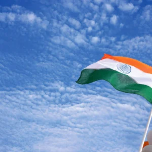 Indian national flag waving proudly at Republic Day 2025 celebrations.