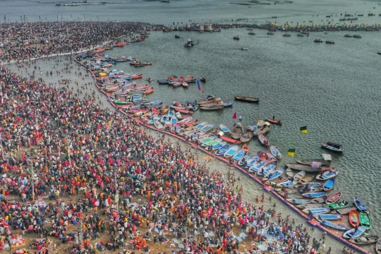 Massive crowd of pilgrims at the Maha Kumbh Mela 2025 in Prayagraj