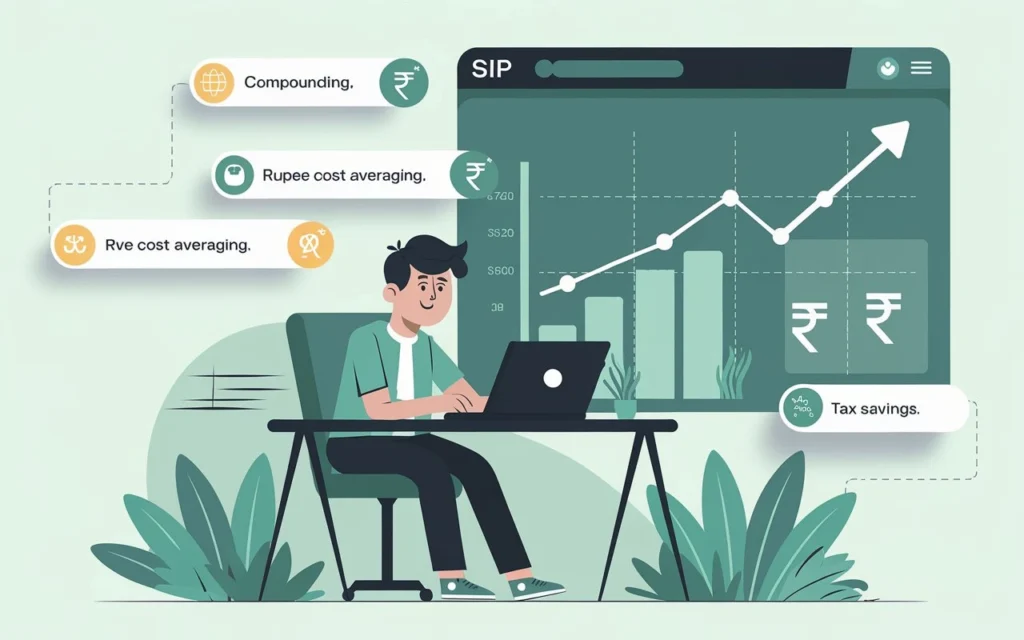 A digital SIP calculator interface on a smartphone screen showing investment projections and expected returns.